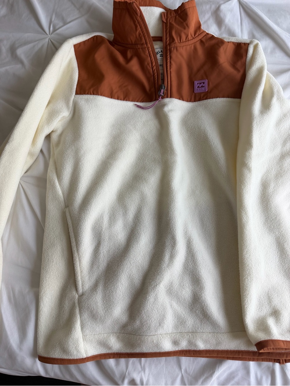 Billabong Women’s Cream Fleece Pullover with Rust Yoke